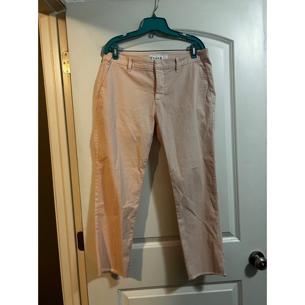 Frank & Eileen Wicklow Italian Cotton Chino Pants Peach Pink Raw Hem‎ Womens 10